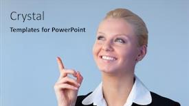  Presentation with upwards - Amazing slides having young-happy-businesswoman-pointing-upwards backdrop and a light blue colored foreground