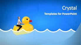  Presentation with rubber duck - Colorful theme enhanced with young happy businesswoman riding yellow rubber duck backdrop and a cobalt blue colored foreground