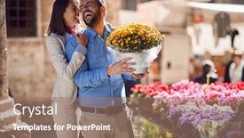  Presentation with honeymoon - Beautiful PPT theme featuring young-happy-caucasian-couple backdrop and a coral colored foreground