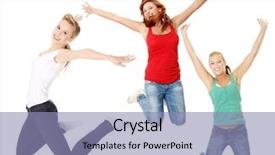  Presentation with air - Slides enhanced with young happy caucasian woman jumping background and a light blue colored foreground