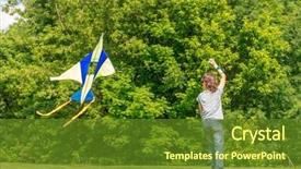  Presentation with happy holiday - PPT theme with young happy child boy playing background and a  colored foreground