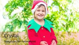  Presentation with elf - PPT theme with young happy child dressed as santa helper elf xmas costume green outdoor background background and a red colored foreground