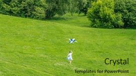 Presentation with children little child girl plays - Colorful slides enhanced with young happy child girl playing backdrop and a gold colored foreground