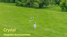  Presentation with children little child girl plays - Slides featuring young happy child girl playing background and a tawny brown colored foreground