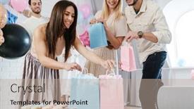  Presentation with young happy couple - Beautiful presentation design featuring young-happy-couple-accepting-gifts backdrop and a  colored foreground