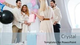  Presentation with gender reveal - Colorful presentation enhanced with young-happy-couple-accepting-gifts backdrop and a light blue colored foreground