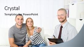  Presentation with family therapy - Presentation featuring young happy couple after therapy session with family psychologist background and a sky blue colored foreground