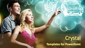  Presentation with happy life - Audience pleasing PPT theme consisting of young happy couple dreaming about family and future life backdrop and a tawny brown colored foreground