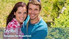  Presentation with romance - Theme having young happy couple embracing in sunny park smiling pure romance background and a ocean colored foreground