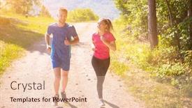  Presentation with forest road - Amazing slide set having young happy couple enjoying in a healthy lifestyle while jogging on a country road through the beautiful sunny forest exercise and fitness concept backdrop and a lemonade colored foreground