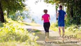  Presentation with lights through forest - Cool new PPT theme with young happy couple enjoying in a healthy lifestyle while jogging on a country road through the beautiful sunny forest exercise and fitness concept backdrop and a yellow colored foreground