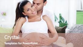  Presentation with young happy couple - Cool new PPT theme with young happy couple expecting baby backdrop and a coral colored foreground