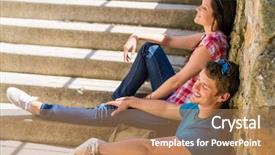  Presentation with romance - Slide set consisting of young happy couple flirting on the stairs smiling romance relaxing background and a coral colored foreground