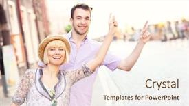  Presentation with taxi - PPT layouts having young happy couple hail background and a sky blue colored foreground