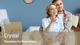  Presentation with young happy couple - Amazing slide deck having young happy couple holding keys backdrop and a coral colored foreground