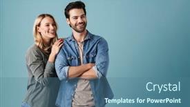  Presentation with young happy couple - Amazing slide deck having young-happy-couple-hugging backdrop and a ocean colored foreground