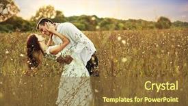  Presentation with young happy couple - Beautiful presentation featuring young happy couple hugging backdrop and a tawny brown colored foreground