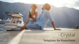  Presentation with dock - Slide deck with young-happy-couple-is-sitting background and a soft green colored foreground