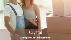  Presentation with housing - Beautiful slides featuring young happy couple moving buying new housing backdrop and a tawny brown colored foreground