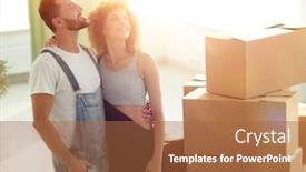  Presentation with housing - Audience pleasing slides consisting of young happy couple moving buying new housing backdrop and a red colored foreground