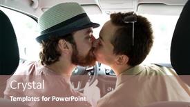  Presentation with couple kiss - Amazing PPT theme having young happy couple of tourists kiss in a car backdrop and a coral colored foreground