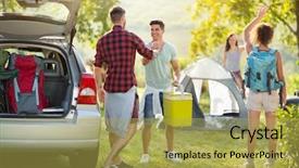  Presentation with camping - PPT theme enhanced with young happy couple on camping background and a  colored foreground