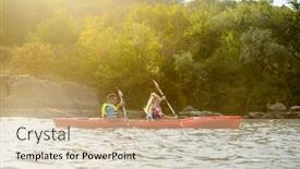  Presentation with kayak - Cool new slides with young happy couple paddling kayak on the beautiful river or lake backdrop and a soft green colored foreground
