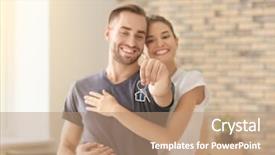  Presentation with happy new year 2022 - Audience pleasing presentation theme consisting of young happy couple with key backdrop and a  colored foreground