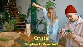  Presentation with young happy couple - Slide deck with young-happy-family-couple-decorator background and a  colored foreground