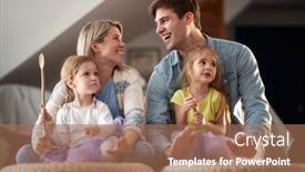  Presentation with togetherness - PPT theme consisting of young-happy-family-having background and a coral colored foreground