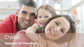  Presentation with family shopping - PPT theme with young happy family in shopping background and a coral colored foreground