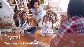  Presentation with atmosphere - Presentation theme consisting of young-happy-family-is-making background and a red colored foreground