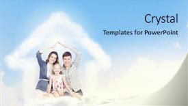  Presentation with displaying a happy mother cudd - Beautiful presentation featuring young happy family of father backdrop and a light blue colored foreground