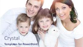  Presentation with young children - Beautiful PPT theme featuring young happy family posing with their children backdrop and a sky blue colored foreground