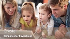  Presentation with atmosphere - Audience pleasing PPT layouts consisting of young-happy-family-watching-laptop backdrop and a coral colored foreground