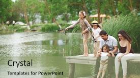  Presentation with family time fishing - Presentation theme consisting of young happy family with kids background and a seafoam green colored foreground