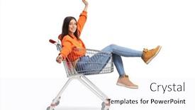  Presentation with female - Presentation design with young-happy-female-sitting-inside background and a white colored foreground