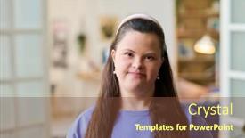  Presentation with down syndrome - PPT theme with young-happy-female-with-down background and a tawny brown colored foreground
