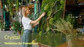  Presentation with young plant - Presentation theme enhanced with young-happy-florist-decorator-creating background and a tawny brown colored foreground
