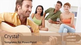  Presentation with party - Audience pleasing presentation theme consisting of young happy friends having party backdrop and a coral colored foreground