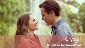  Presentation with young happy couple - PPT theme featuring young-happy-loving-couple-having background and a coral colored foreground