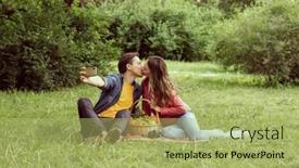  Presentation with friendship - Beautiful PPT theme featuring young-happy-loving-couple-having backdrop and a mint green colored foreground