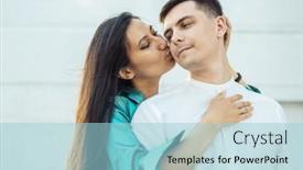  Presentation with young happy couple - PPT theme having young-happy-loving-couple background and a light blue colored foreground