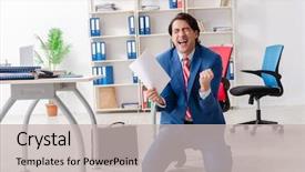  Presentation with salary - Slide set with young happy male employee background and a soft green colored foreground