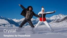  Presentation with season - Presentation theme featuring young-happy-man-and-woman background and a gray colored foreground