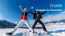  Presentation with season - Theme with young-happy-man-and-woman background and a ocean colored foreground