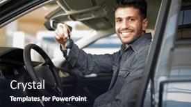  Presentation with car dealer - Presentation with young-happy-man-showing background and a wine colored foreground