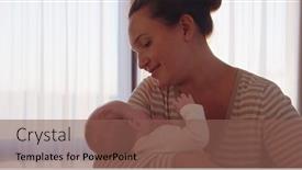  Presentation with loving mom - PPT theme featuring young-happy-mother-holds background and a violet colored foreground