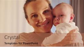  Presentation with loving mom - Presentation theme with young-happy-mother-holds background and a coral colored foreground