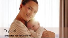  Presentation with loving mom - Slide deck consisting of young-happy-mother-holds background and a coral colored foreground